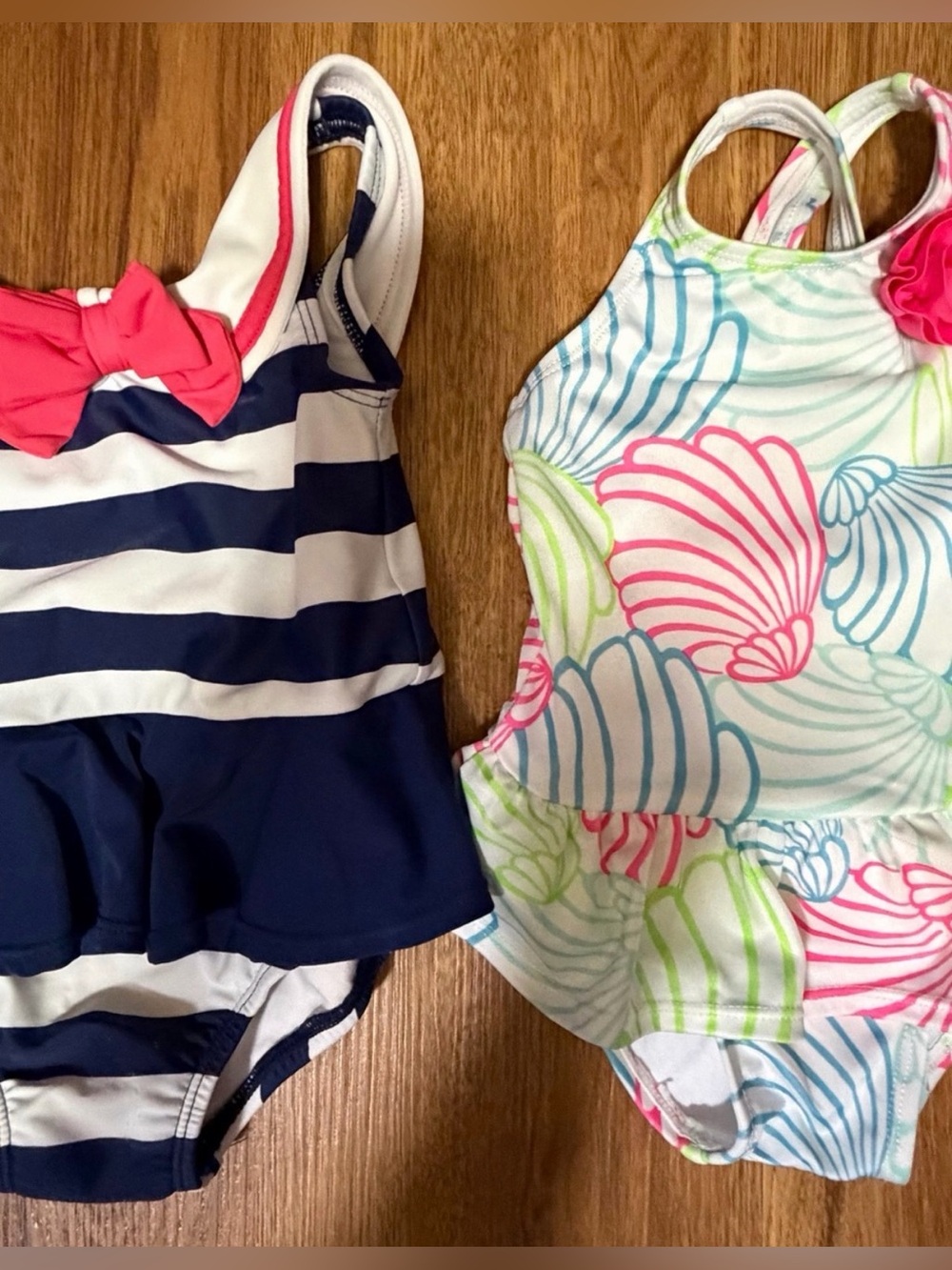 Gymboree 12-18 Months Navy & White Coral Swimsuit with Pink Bow NWOT
